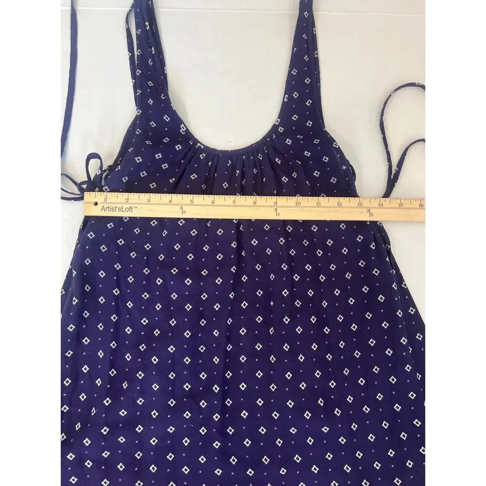 ROXY Shadow Play Tank Sundress flowy navy blue batik-style print coral hem S - Picture 10 of 12